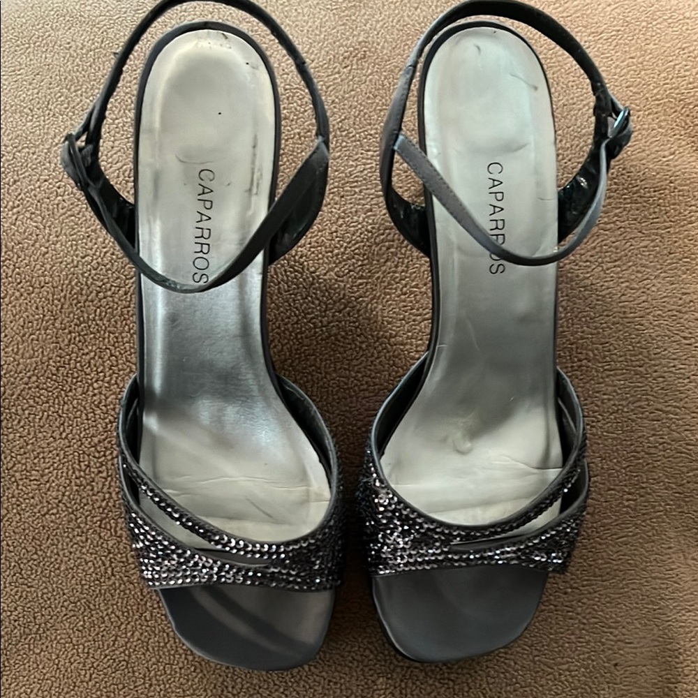 Caparros Gray Heels with Rhinestone Detailing